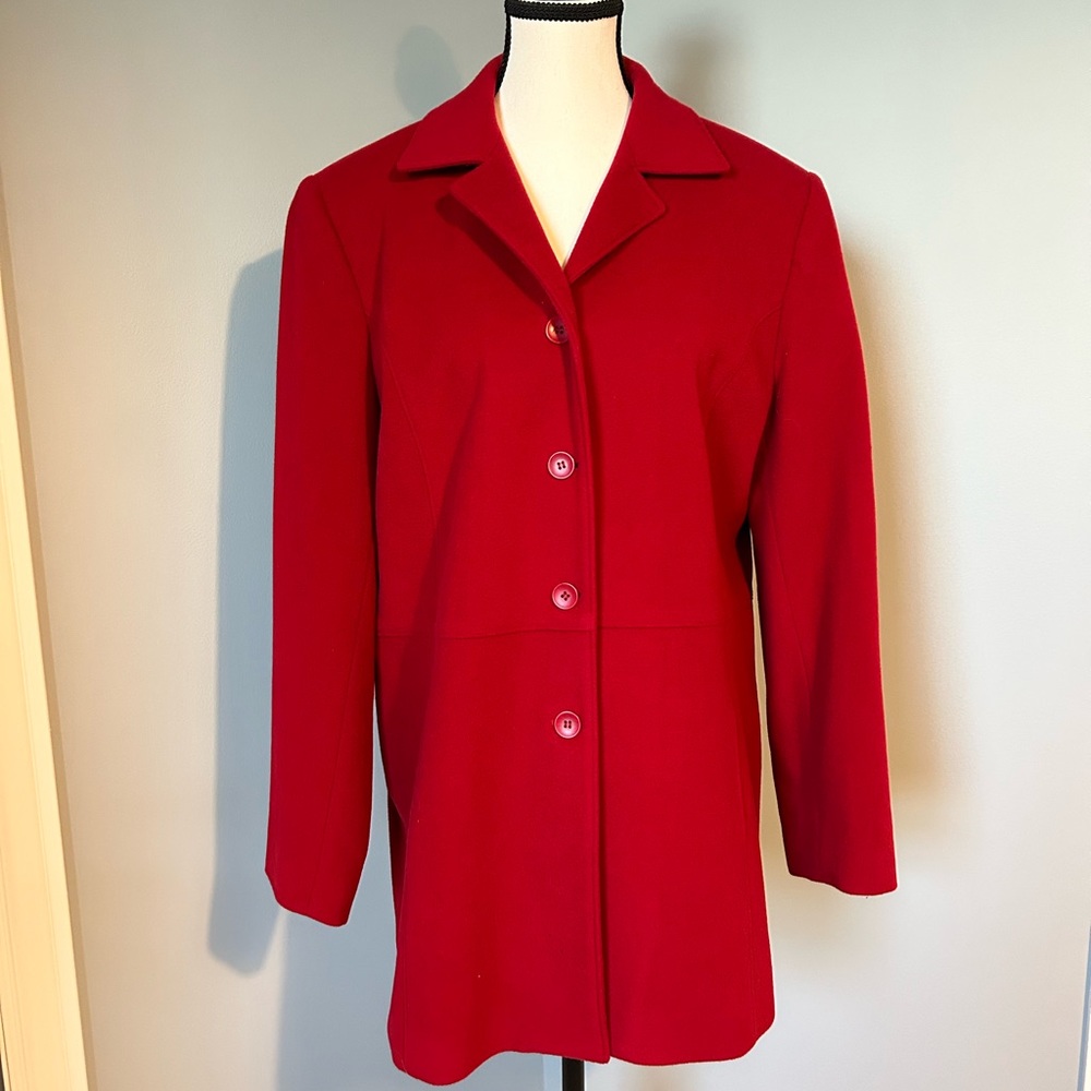 Cleo Red Longline Button-Front Blazer Jacket - Size 14